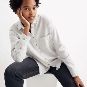 Madewell Sunday Button Down Flannel Shirt Light Gray With Pockets